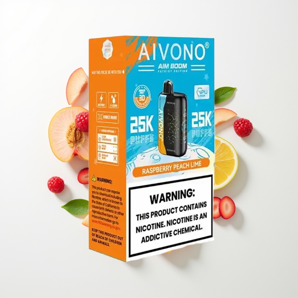 Aivono Aim Boom 25000 Puff 0-5% Nikotin 28ml E-Liquid Málna Barack Lime Ízesítésű Eldobható Vape
