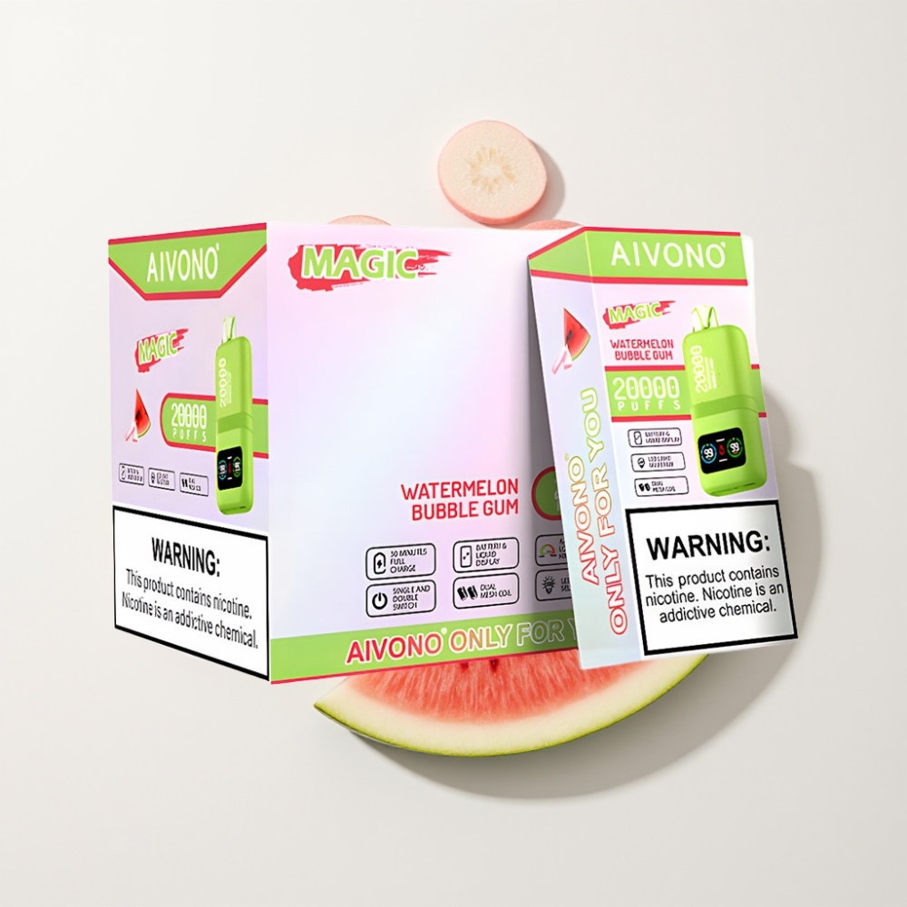 Aivono AIM MAGIC 20000 Puff Eldobható E-cigaretta Görögdinnye Rágógumi, 26ml E-liquid, 5% Nikotin, Dual Mesh Coils, LCD Kijelző, Type-C Töltés