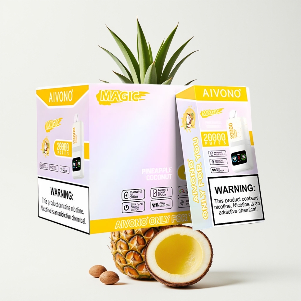 Aivono AIM MAGIC 20000 Puff Eldobható E-pipetta, Ananász-Kókusz Íz, 26ml E-liquid, Dual Mesh Coils, LCD Kijelző