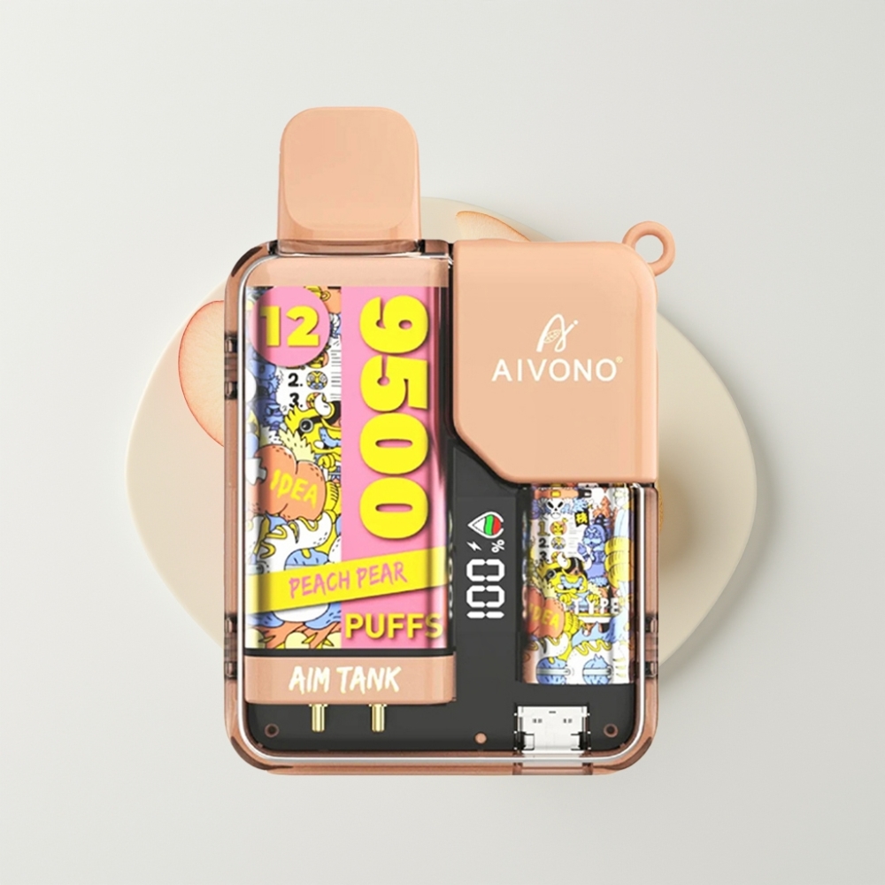 Aivono AIM-TANK 9500 Puffs 18ml 650mAh LCD 0-5% Nikotin 1.2ohm Mesh Barack Körte