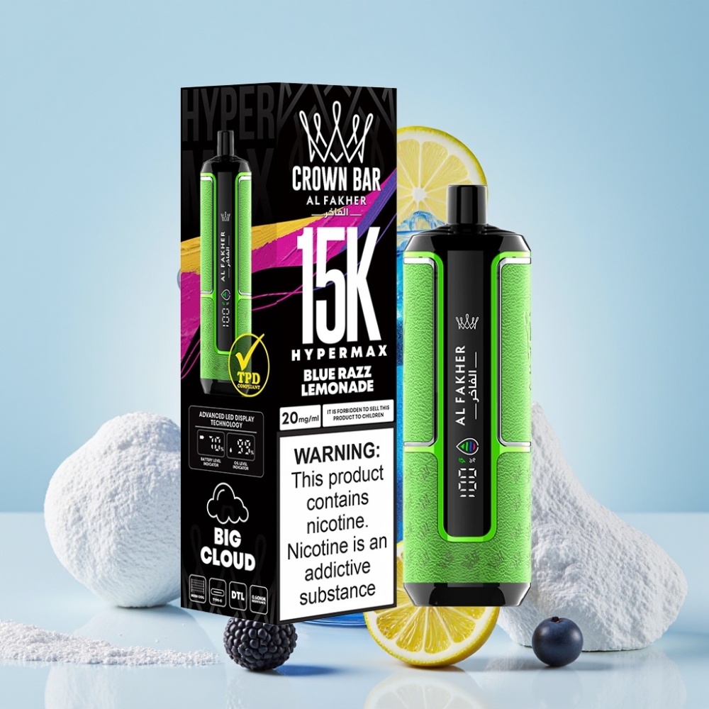 Al Fakher Crown Bar 15K Hypermax Eldobható Vape Készlet – 22ml, 15 000 Füst, Azul Málna Limonádé