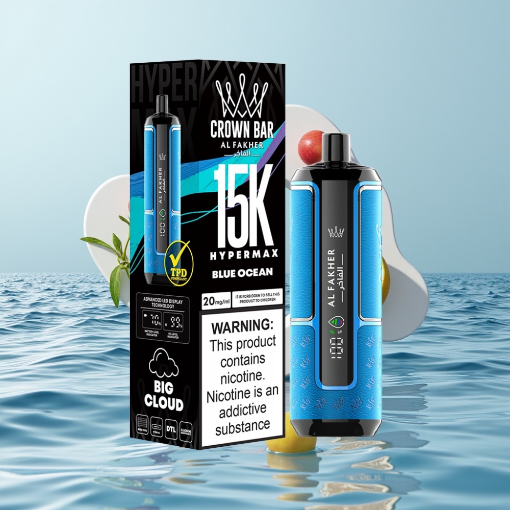 Al Fakher Crown Bar 15K Hypermax Eldobható Vape Készlet – 22ml, 600mAh, 15 000 Füst, Azul Óceán