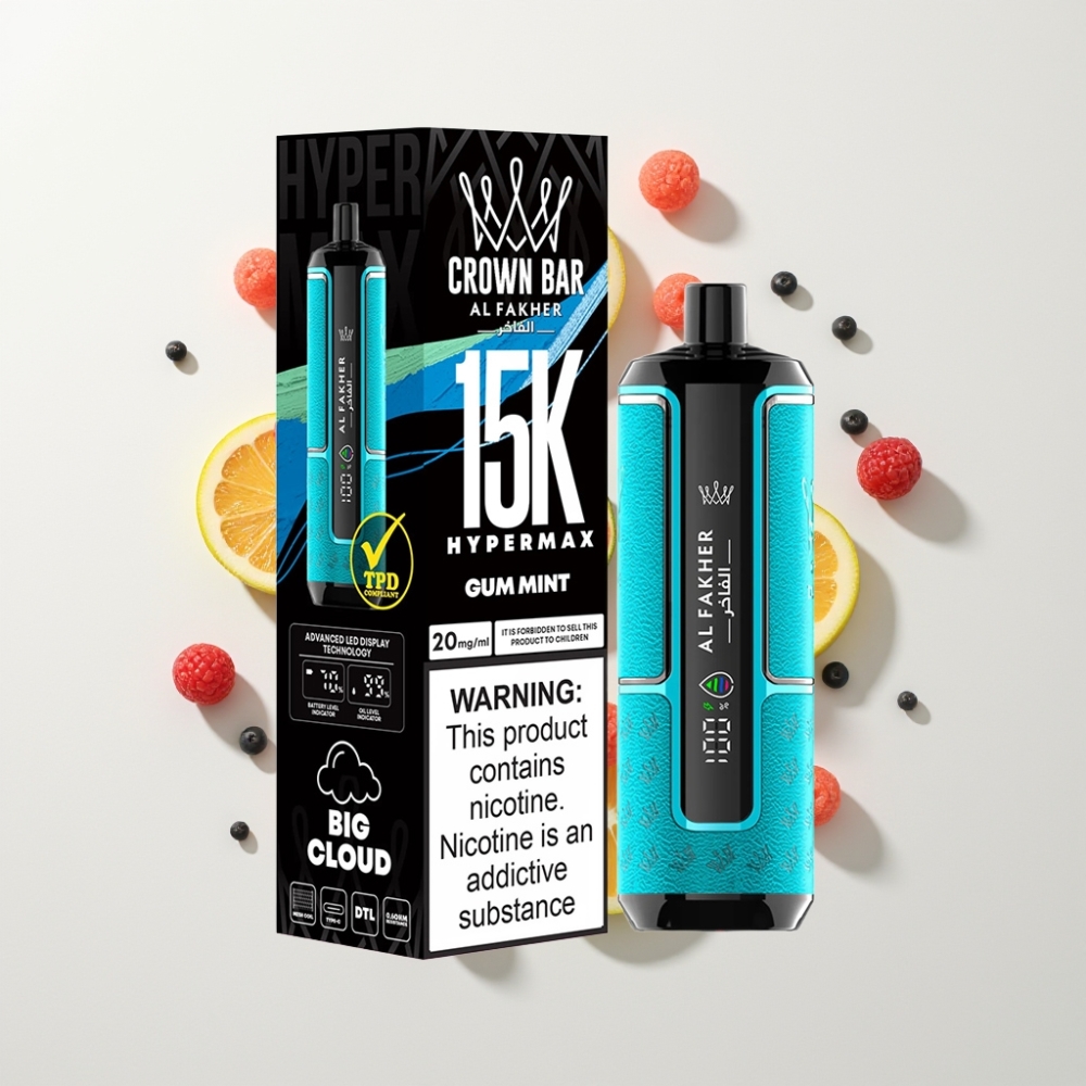 Al Fakher Crown Bar 15K Hypermax Eldobható Vape Kit – 22ml, 600mAh, 15 000 Füst, Rágógomba Mentol