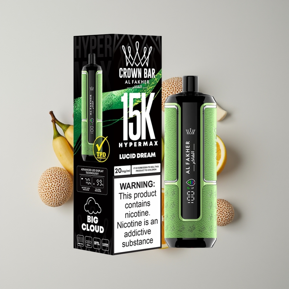Al Fakher Crown Bar 15K Hypermax Eldobható Vape Kit – 22ml, 600mAh, 15 000 Puff, Átlátszó Álom