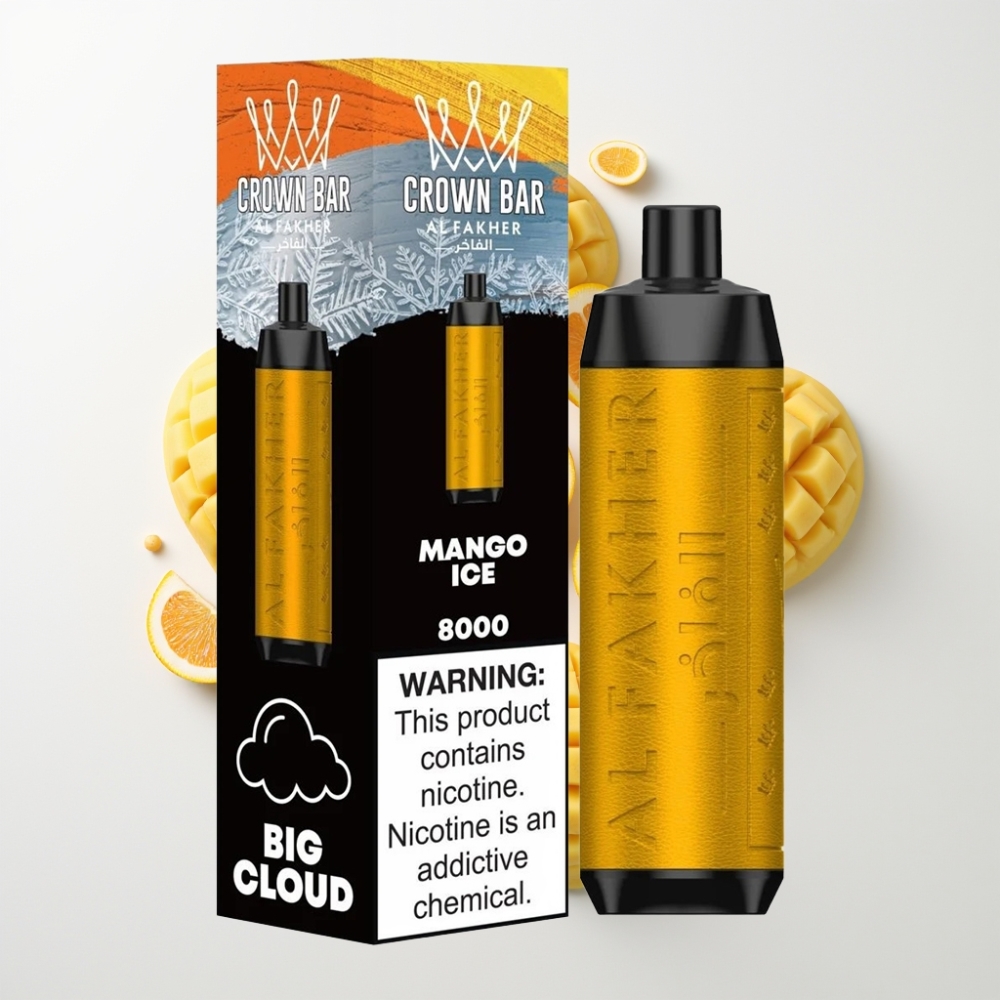 Al Fakher Crown Bar 8000 Crystal Egyszerhasználatos Vape – 600mAh, 18ml, 8000 Slukk, Mango Jég