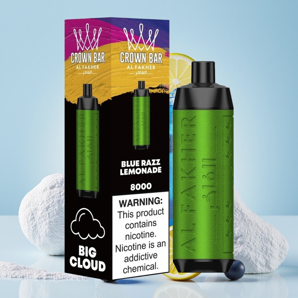 Al Fakher Crown Bar 8000 Crystal Egyszerhasználatos Vape – Azul Málna Limonádé, 5mg Nikotin, 8000 Szippantás, 600mAh Akku