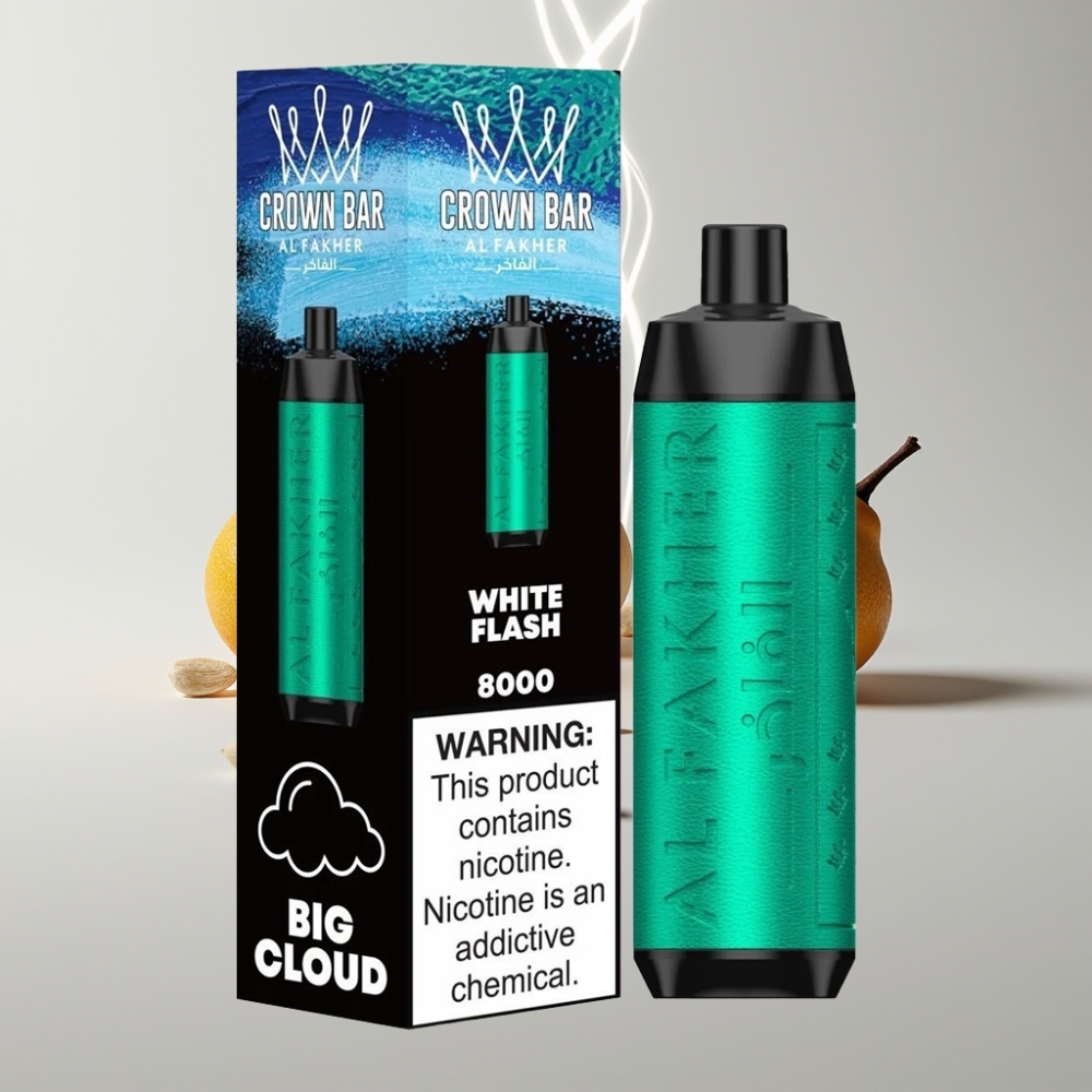 Al Fakher Crown Bar 8000 Crystal Egyszerhasználatos Vape – Fehér Villanás, 18 ml, 8000 Puff