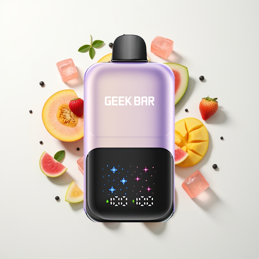 GEEK BAR 2GO 20ml 50000 Puff Két Sorozat Egyszerhasználatos E-pipa – Barack Mangó Görögdinnye Jéghideg, Interaktív Képernyő, 3 Fokozatú Íz/Hűtés, Dupla Tartály