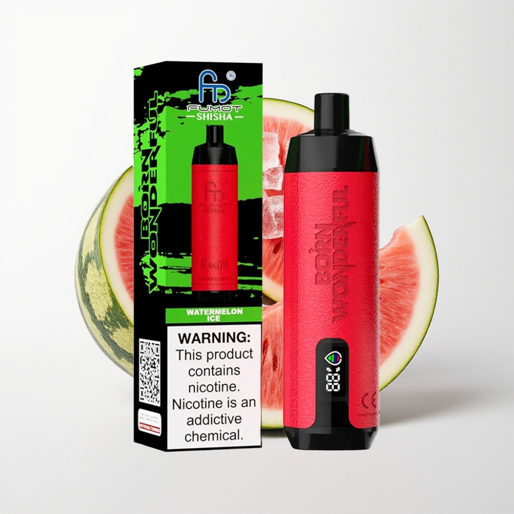 RandM Fumot Shisha 10000 Puff Egyszerhasználatos Vape – Görögdinnye Jég, LED Kijelző, 18ml, 0.6ohm Mesh Coil
