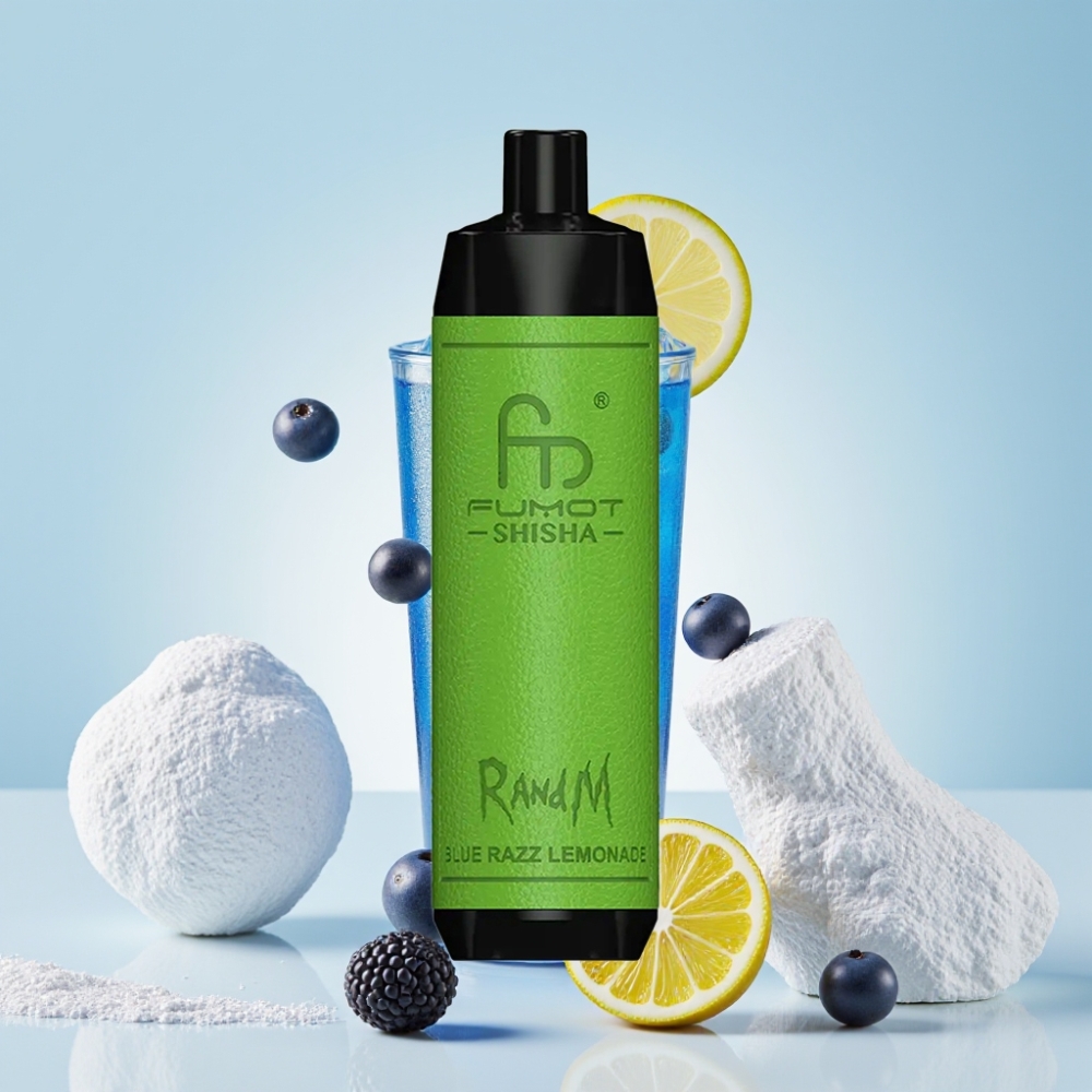 RandM Fumot Shisha 10000 Puff Eldobható E-cigaretta Azul Málna Limonádé, 18ml, 0,5% Nikotin