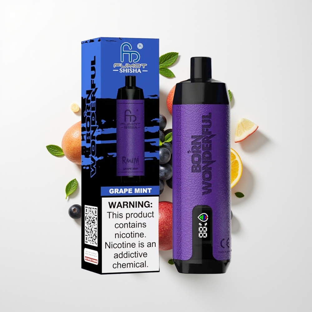 RandM Fumot Shisha 10000 Puffs Eldobható E-cigaretta – 18ml, 0.6ohm Mesh, Szőlő-Menta