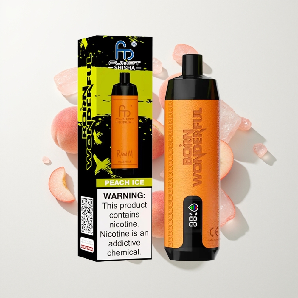 RandM Fumot Shisha 10000 Puffs Eldobható E-cigaretta, 18ml e-liquid, 850 mAh, Őszibarack Jég