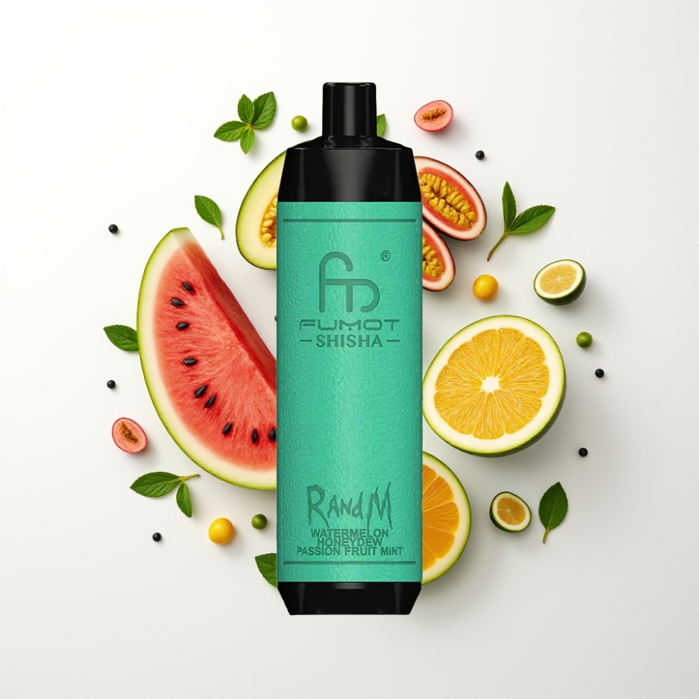 RandM Fumot Shisha 10000 Puffs Eldobható Vape – Dinnye Mélysárga Menta, LED Kijelző, 18ml, 850mAh