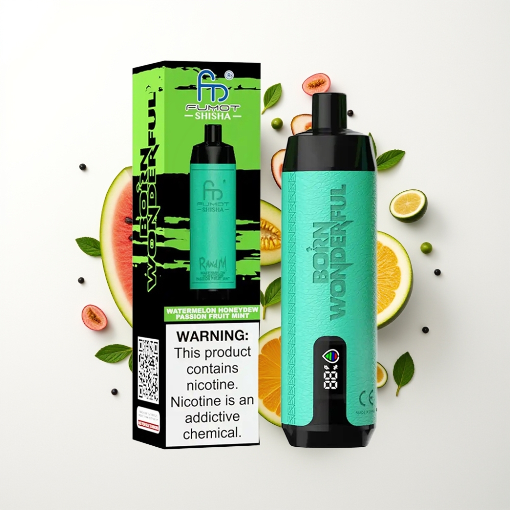 RandM Fumot Shisha 10000 Puffs Eldobható Vape – Dinnye Mélysárga Menta, LED Kijelző, 18ml, 850mAh