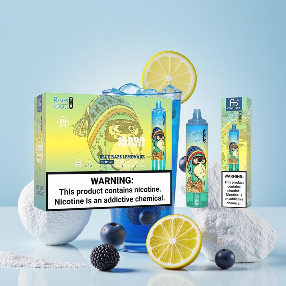 Fumot RandM Tornado 15000 Puff Azul Málna Limonádé 25ml 850mAh Mesh Coil
