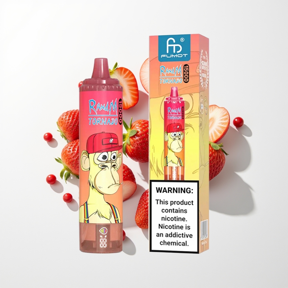 Fumot RandM Tornado 15000 Puffs 25ml Eper Vörös Bika Mesh Coil Type-C