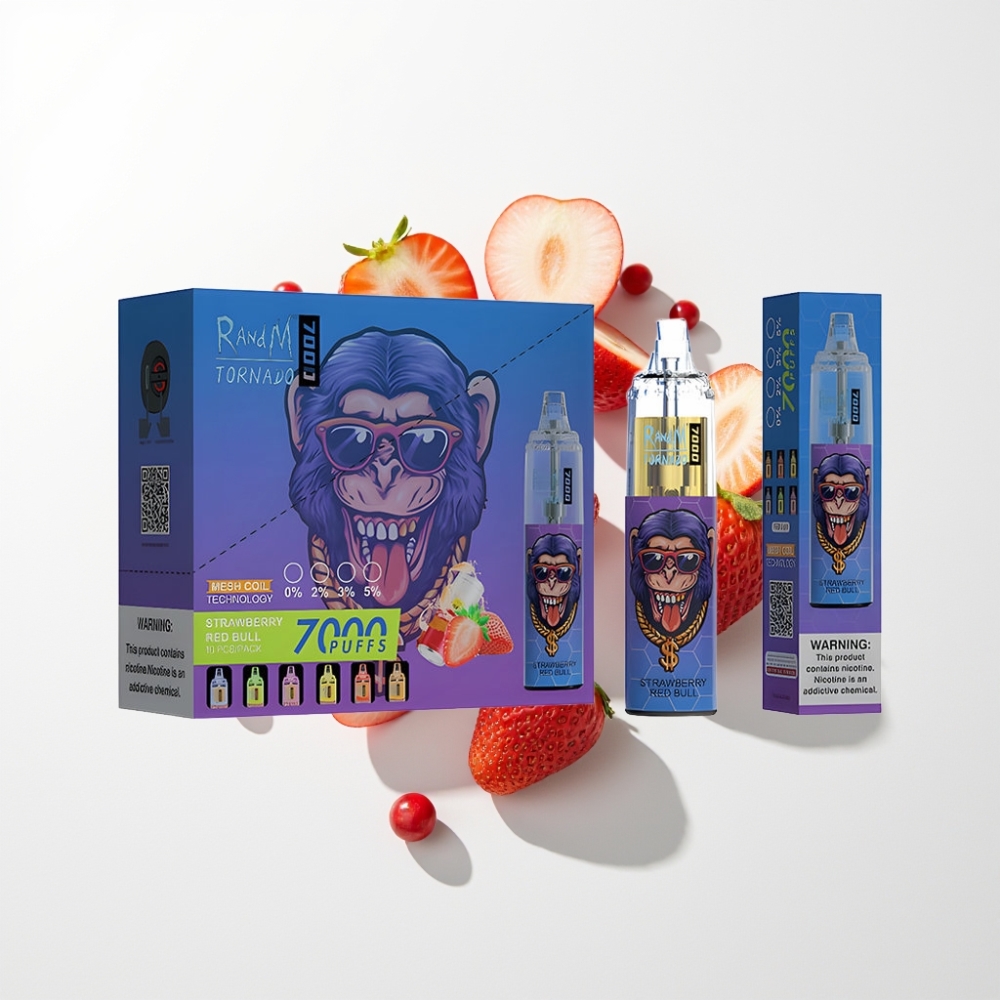 Fumot Tornado 7000 Eldobható E-szigi – 14 ML, Mesh Coil, Eper Red Bull Íz