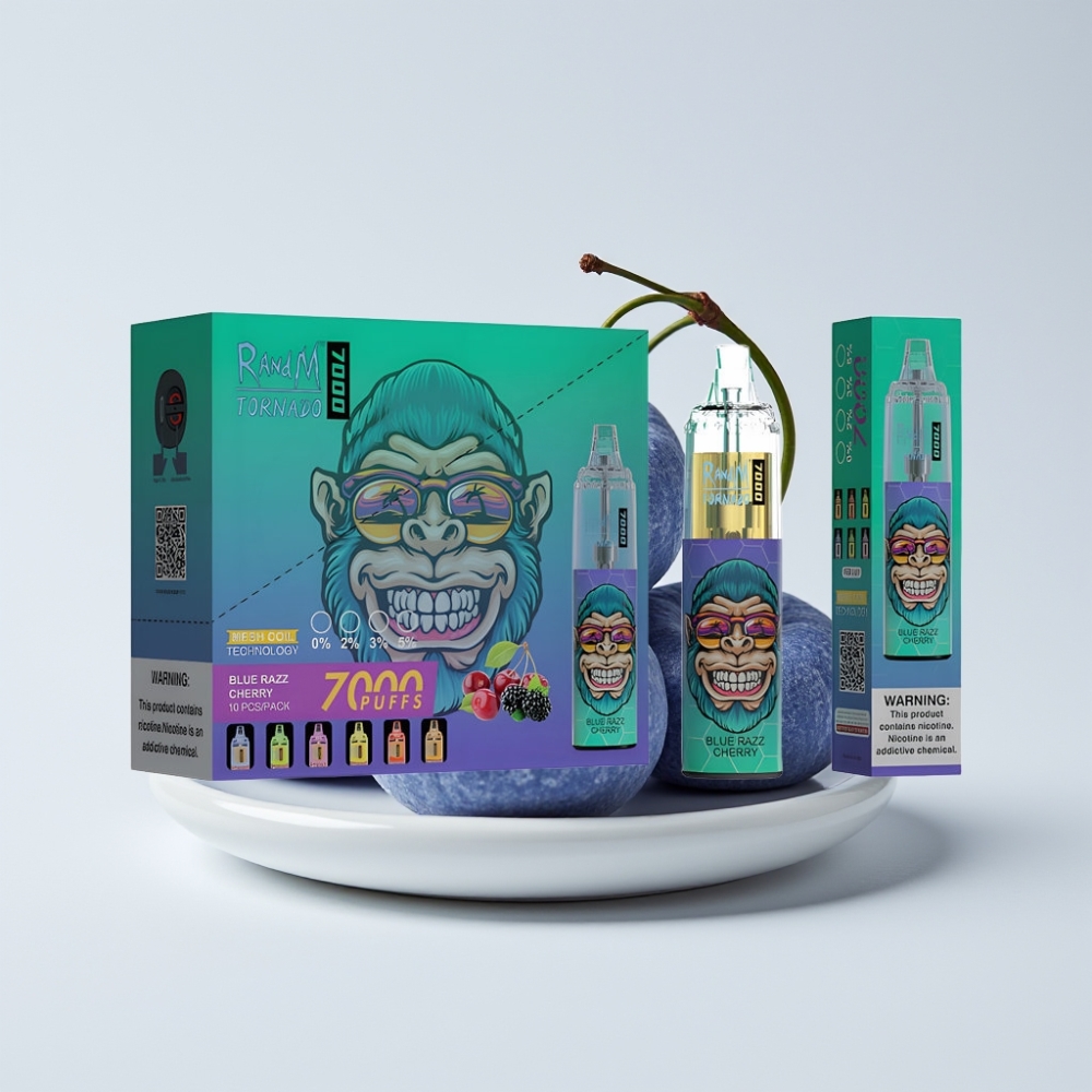 Fumot Tornado 7000 Eldobható Vape – 14 ML, Mesh Coil, Azul Málna-Cseresznye, Légállítás