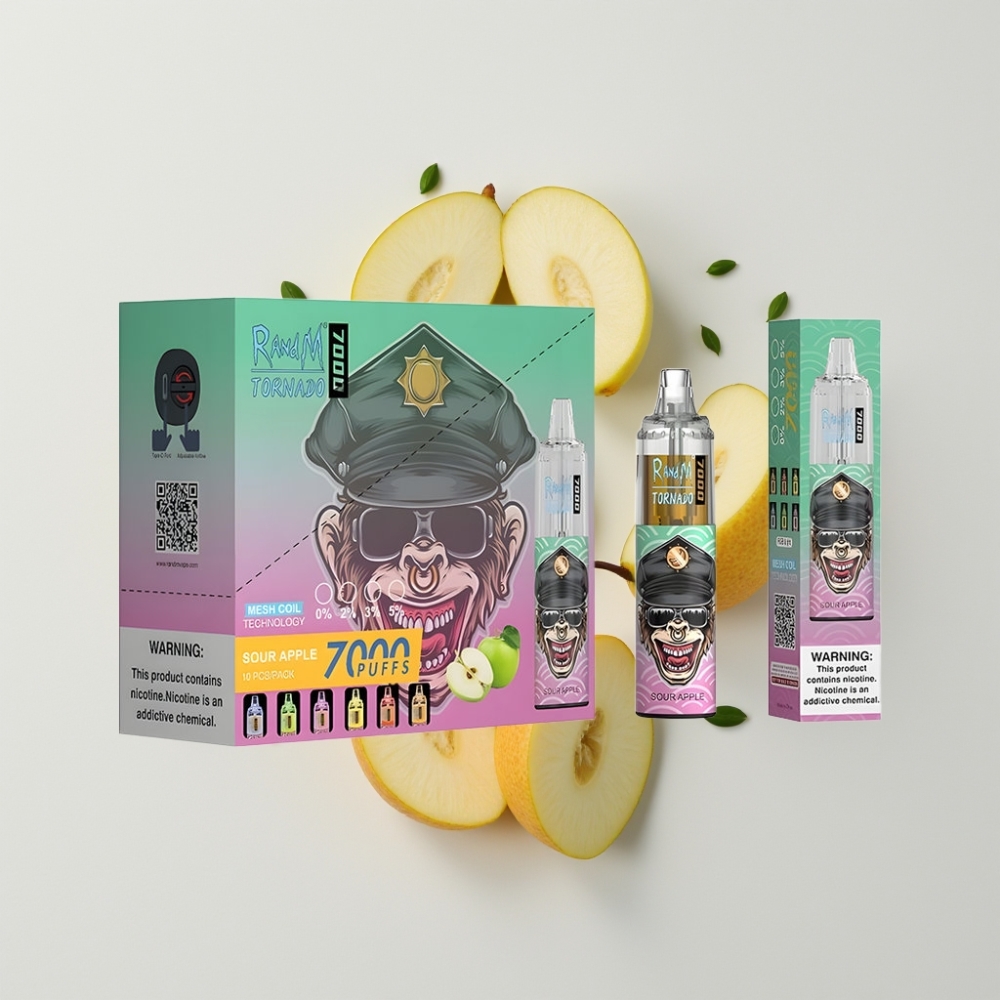 RandM Fumot Tornado 7000 Eldobható Vape – 7000 Füst, 14 ML E-liquid, Savanyú Alma