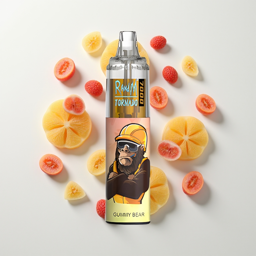 RandM Fumot Tornado 7000 Eldobható Vape Málna íz – 14 ML, 850 MAH, Mesh Coil, Type-C, RGB