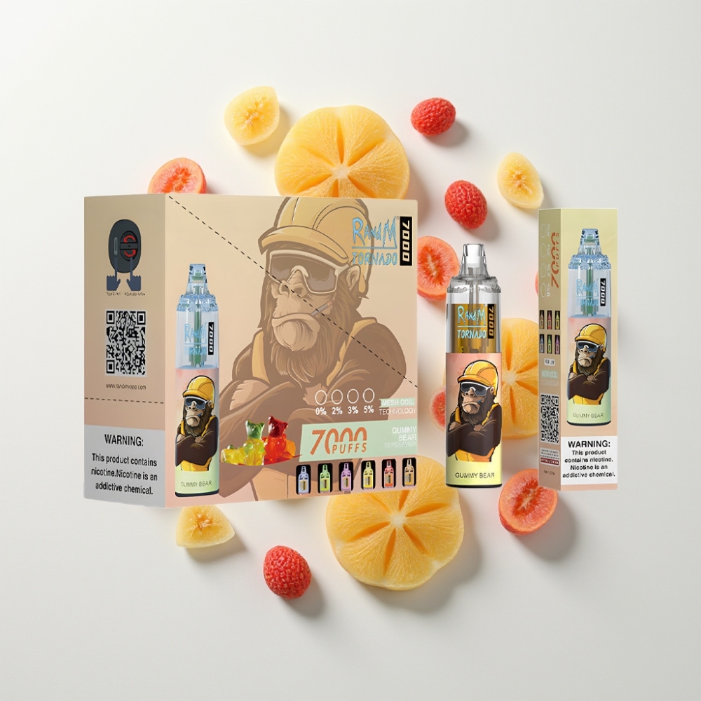 RandM Fumot Tornado 7000 Eldobható Vape Málna íz – 14 ML, 850 MAH, Mesh Coil, Type-C, RGB