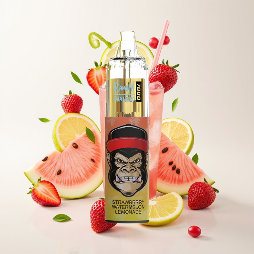 RandM Fumot Tornado 7000 Puff Elszívható E-vape Eper Dinnye Limonádé, 14 ML, Mesh Coil, Type-C