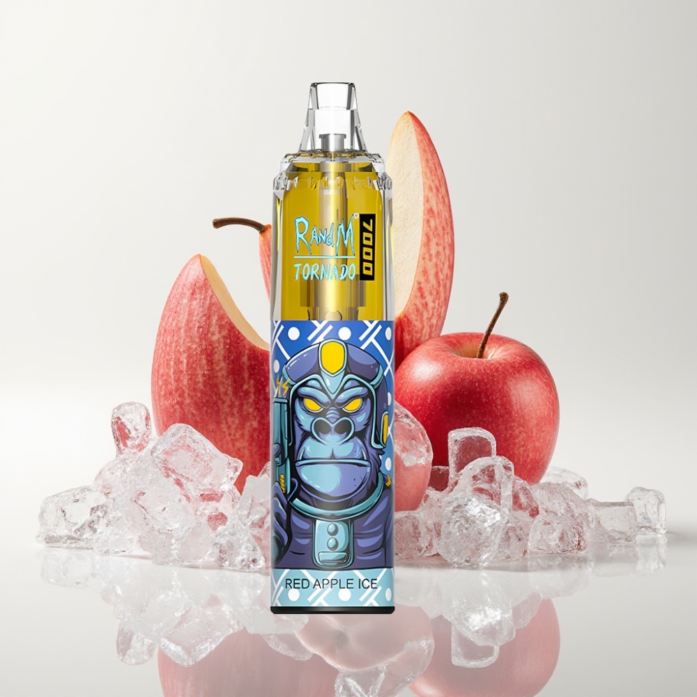 RandM Fumot Tornado 7000 Puff Elszívható Vape Piros Alma Jég (14 ML, Mesh Coil, Type-C)