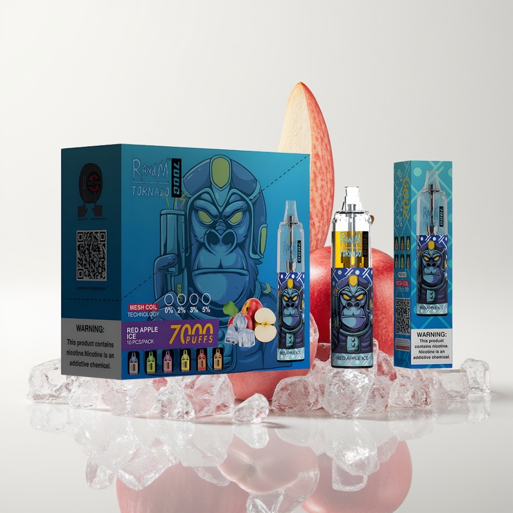 RandM Fumot Tornado 7000 Puff Elszívható Vape Piros Alma Jég (14 ML, Mesh Coil, Type-C)
