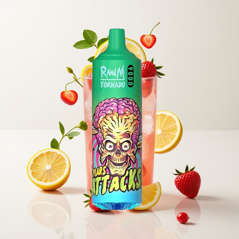 RandM Fumot Tornado 9000 Puffs Eldobható E-szigaretta Eper Limonádé (850 mAh, 18 mL, Mesh Coil, RGB Kijelző)
