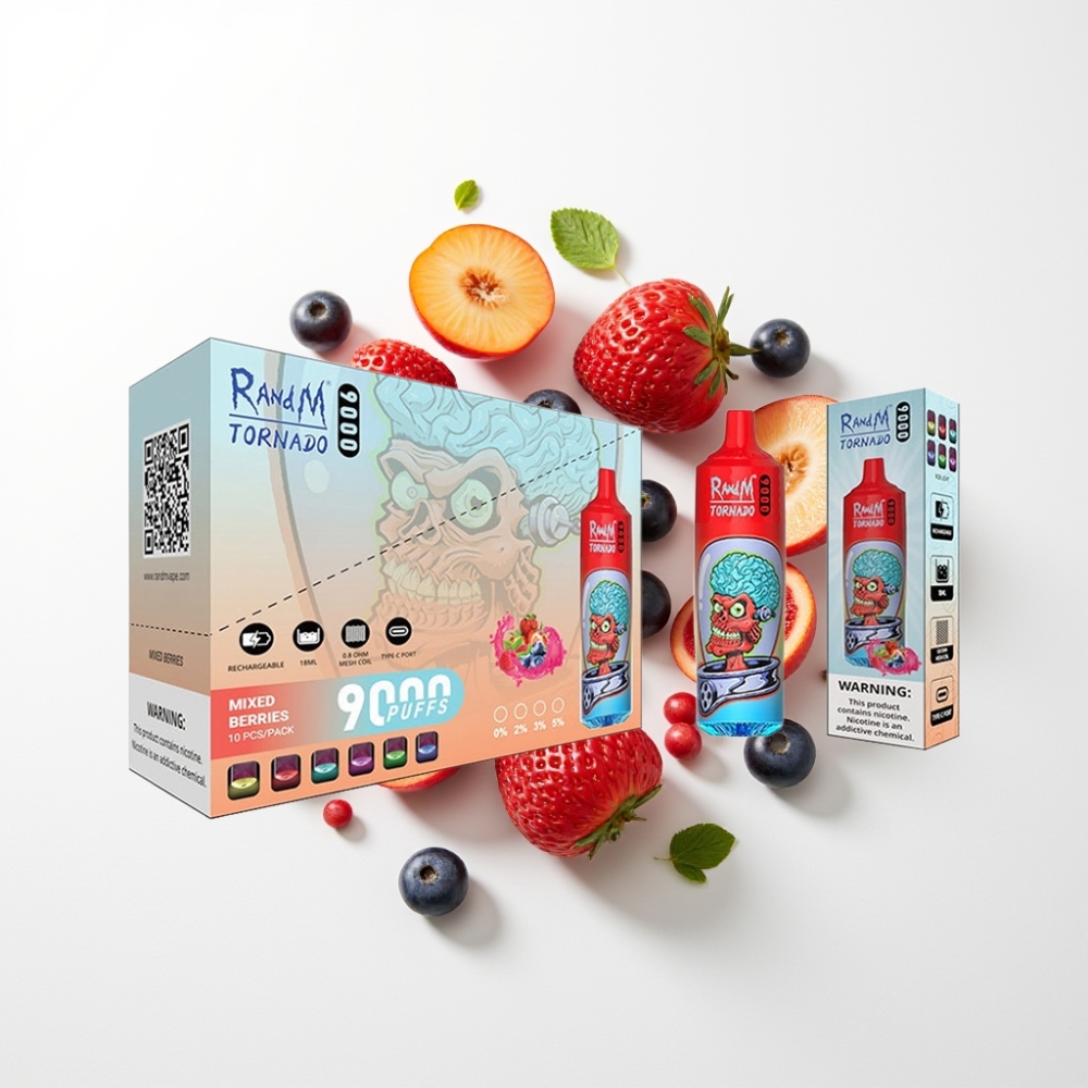 RandM Tornado 9000 Puff Egyhasználatos E-liquides Vape Vegyes Bogyók (850 mAh, 18 mL, Mesh Coil, RGB Kijelző)