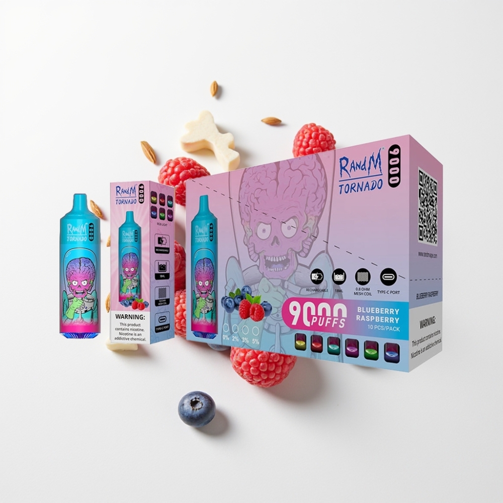 RandM Tornado 9000 Puff Eldobható E-cigaretta Áfonya-Málna, 18 mL, Mesh Coil, RGB Kijelző