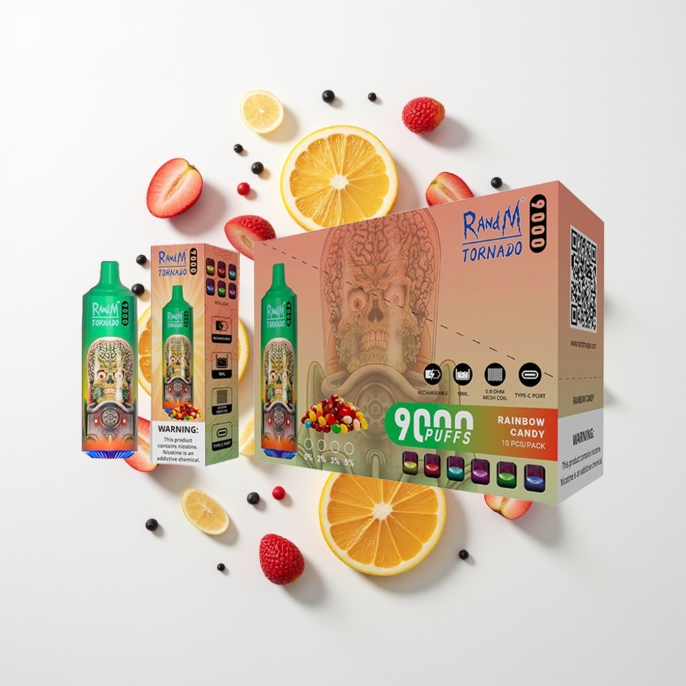 RandM Tornado 9000 Puff Elszívható Vape Szivárványos Cukorka (850 mAh, 18 mL, Mesh Coil)
