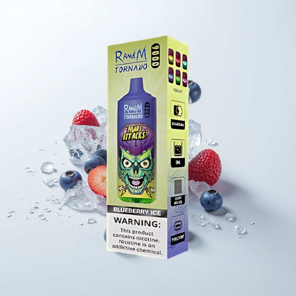 RandM Tornado 9000 Puffs Eldobható E-cigaretta Áfonya Jég (850 mAh, 18 mL, Mesh Coil, RGB Kijelző)