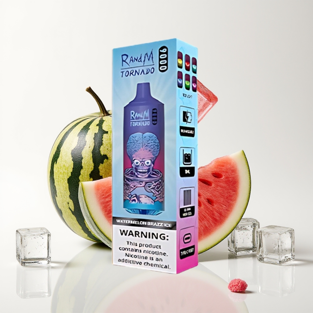 RandM Tornado 9000 Puffs Újratölthető 850 mAh 18 mL Mesh Coil RGB Kijelzős Görögdinnye Brazz Ice