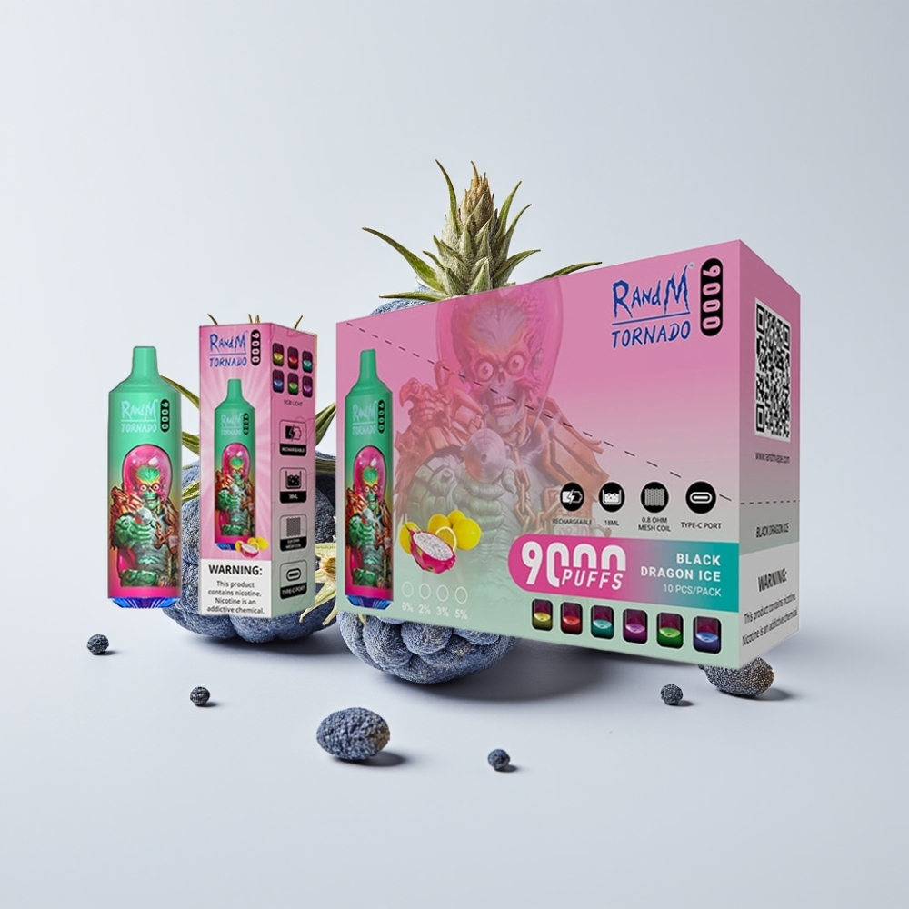 RandM Tornado 9000 Puffs Újratölthető 850 mAh Képernyős Azul Áfonya Mesh Coil