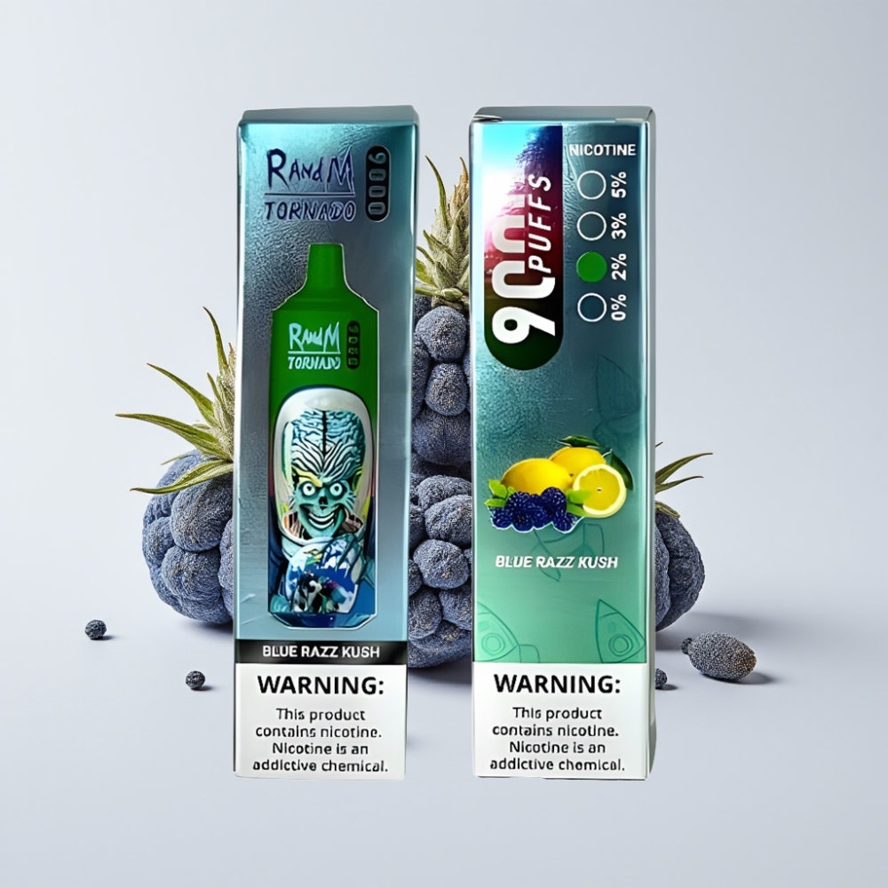 RandM Tornado 9000 Puffs Újratölthető 850 mAh Képernyős Azul Áfonya Mesh Coil